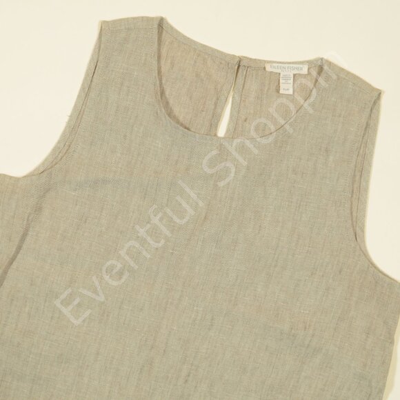 Eileen Fisher Linen Top Womens PS Beige Jewel Neck Sleeveless Petite - Picture 1 of 5
